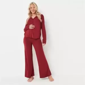 Missguided Ls Shirt Wide Leg Pj Set - Red