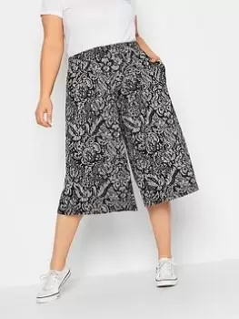 Yours Abstract Stretch Jersey Culotte, Black, Size 18, Women