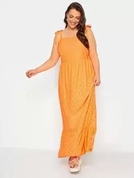 Yours Sleeveless Maxi Broidery Dress Ora, Orange, Size 22-24, Women