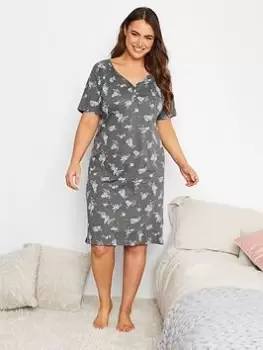 Yours Sparkle Floral Placket Nightdress, Grey, Size 18-20, Women