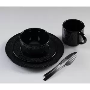 Carnaby Argyle 16 Piece Embossed Black Dinner Set