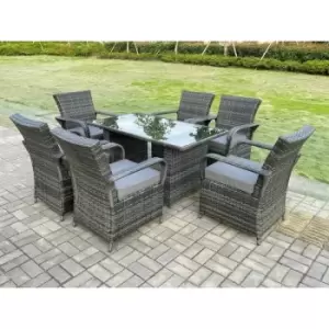 Fimous 6 Seater Outdoor Rattan Complete Dining Set with Black Tempered Glass Rectangular Table