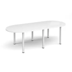 Radial end meeting table 2400mm x 1000mm with 6 white radial legs - white