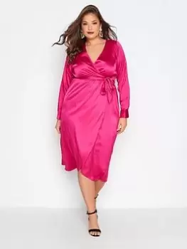 Yours Satin Wrap Dress - Pink, Size 16, Women