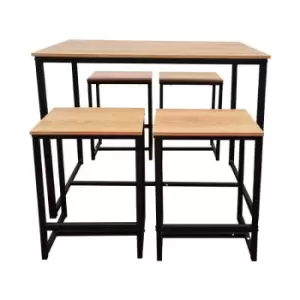 Industrial Style Bar Table Set with 4 Stools - Light Brown