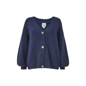 Yumi Navy Button Front Knitted Cardigan - Blue