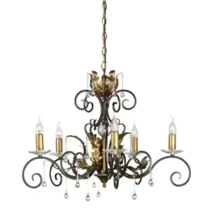 Elstead Amarilli - 5 Light Chandelier Bronze, Gold Floral Leaves Design , E14