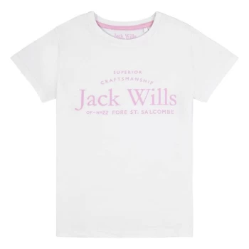 Jack Wills Kids Girls Forstal Script Logo T-Shirt - White