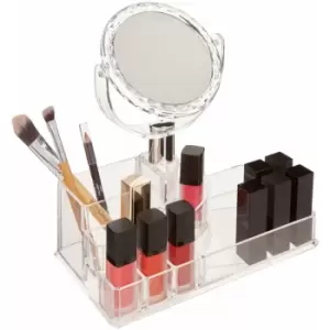 Premier Housewares - Cosmetic Organiser With 9 Wide Compartments Clear Square Multipurpose Storage Statement Piece for Dresser / Bathroom With Mirror