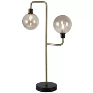 Luminosa Lighting - Table Lamp, 2 Light G9, Matt Black, Antique Brass, Cognac Glass