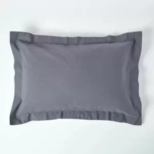 Dark Grey Linen Oxford Pillowcase, Standard - Grey - Homescapes