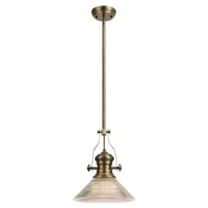 Luminosa Lighting - Telescopic Dome Ceiling Pendant E27 With 30cm Cone Glass Shade, Antique Brass, Clear