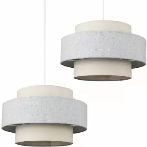 Minisun - 2 x Ceiling Pendant Light Shades In a Cream & Grey Herringbone Finish