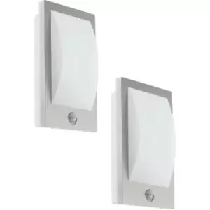 2 PACK IP44 Outdoor Wall Light & PIR Sensor Stainless Steel & White 12W E27