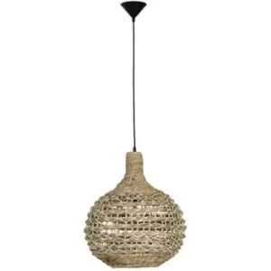 Merano - Langley 46cm Dome Pendant Ceiling Light Dried Water Hyacinth Black Fabric Wire, Base LED E27