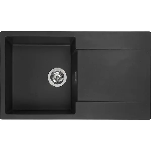 Reginox Amsterdam Reversible Composite Kitchen Sink & Drainer Single Bowl in Black Granite Composite