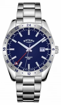 Rotary Mens Henley GMT Blue Dial Stainless Steel Watch