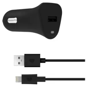 Single Port 2.4A USB Car Charger with Lightning Cable - Black