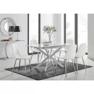 Furniture Box LIRA 120 Extending Dining Table and 6 White Corona Silver Leg Chairs