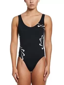 Nike Multi Logo U Back Swimsuit, Black/White Size M Women