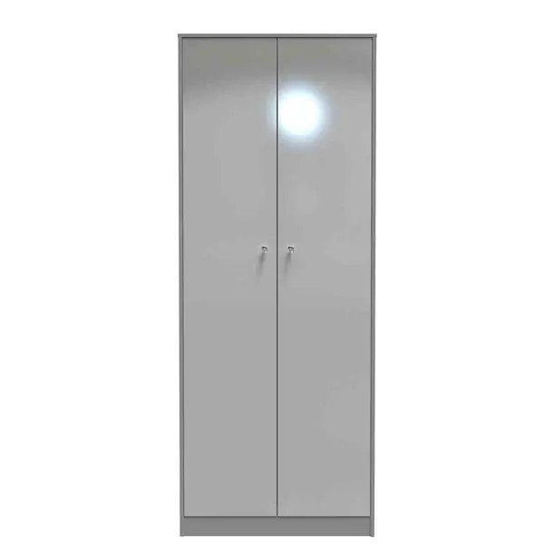 Welcome Furniture Ready Assembled Padstow 2 Door Wardrobe In Uniform Grey Gloss &#38; Dusk Grey PAD080UGDG