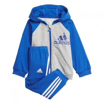 adidas Badge of Sport Full-Zip Hoodie Jogger Set Kids - Medium Grey Heather / Bold Blu