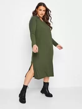 Yours Rib Collar Dress Khaki, Green, Size 26-28, Women