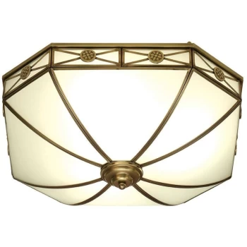 Interiors 190004FL50 - 4 Light Ceiling Flush Light Antique Brass, Frosted Glass, E27