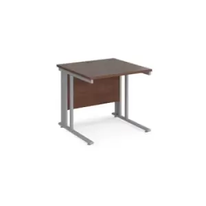 Office Desk 800mm Rectangular Desk With Cable Managed Leg Walnut Tops With Silver Frames 800mm Depth Maestro 25