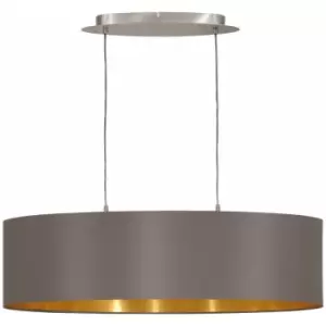 Pendant Ceiling Light Colour Satin Nickel Shade Cappuccino Gold Fabric E27 2x60W