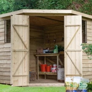 Forest Garden 7X7 Pressure Treated Overlap Wooden Shed With Floor - Assembly Service Included Natural Timber