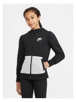 Nike Girls NSW Air French Terry Full Zip Hoodie - Black/White, Size S=8-9 Years, Women