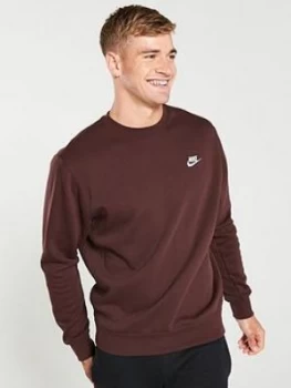 Nike Sportswear Club Fleece Crew Neck Sweat - Maroon, Maroon, Size S, Men