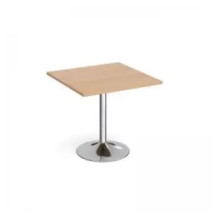 Genoa square dining table with chrome trumpet base 800mm - beech