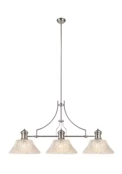 Linear Ceiling Pendant With 38cm Patterned Round Shade, 3 x E27, Polished Nickel, Clear Glass