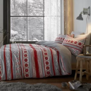 Catherine Lansfield So Soft Velvet Touch Fairisle Duvet Cover and Pillowcase Set Red