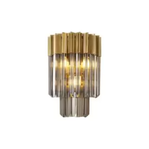 Luminosa Poland Wall Lamp 3 Light E14, Brass, Smoke Sculpted Glass