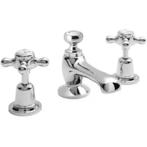 Topaz Dome 3-Hole Basin Mixer Tap Deck Mounted with Pop Up Waste - Chrome - Hudson Reed