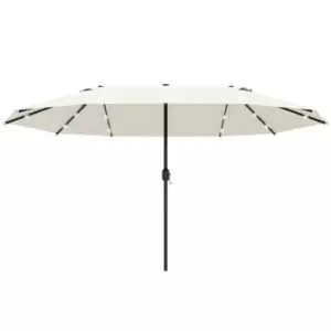 Outsunny 4.4M Double-sided Sun Umbrella Patio Parasol Solar Lights Cream White