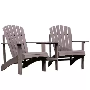 Outsunny Wooden Outdoor Double Adirondack Chair With Center Table & Umbrella Hole - Grey