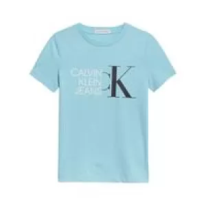 Calvin Klein Jeans Boys Hybrid Logo Fitted T-Shirt - Bright Sky - 16 Years