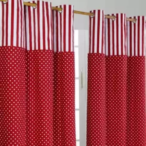 Homecapes Polka Dots Red Ready Made Eyelet Curtain Pair, 117 x 137cm Drop - Red