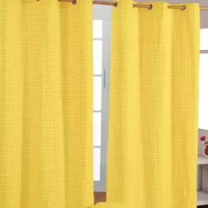 Homecapes Yellow Cotton Gingham Eyelet Curtains 137 x 228cm - Yellow