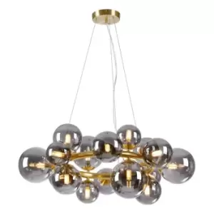 Luminosa Segal Circular Ceiling Pendant, 16 Light G9, Satin Gold, Smoke Plated Glass