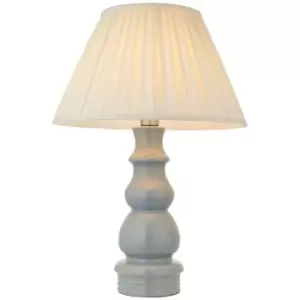 Endon Provence & Carla Base & Shade Tall Table Lamp Blue Grey Glaze, Satin Nickel Plate & Cream Fabric