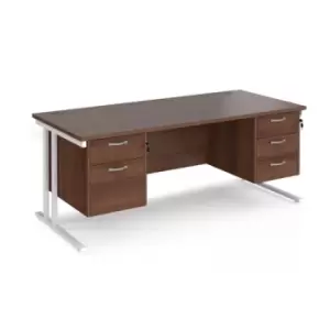 Office Desk Rectangular Desk 1800mm With Double Pedestal Walnut Top With White Frame 800mm Depth Maestro 25 MC18P23WHW