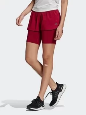 adidas Run Icons Two-in-one Running Shorts, Red, Size L, Women