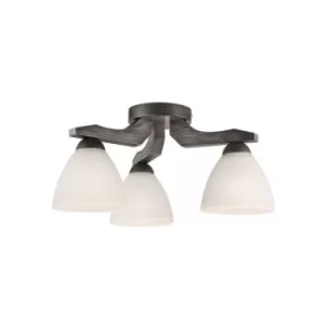 Adriano Multi Arm Semi Flush Ceiling Light, Glass Shades, Graphite, 3x E27