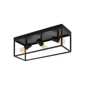 Flush ceiling Light Colour Black Open Metal Frame Box & Holders Bulb E27 3x40W