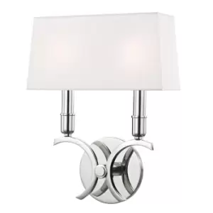 Gwen 2 Light Small Wall Sconce Polished Nickel, Faux Silk